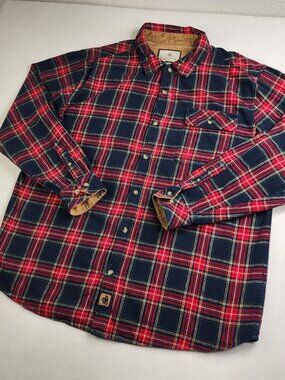 Legendary Whitetails Mens XL Buck Camp Red Blue Flannel Rustic Cabincore Plaid